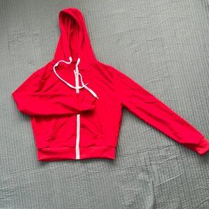 Red hooded Crock top, large; also available in black, large